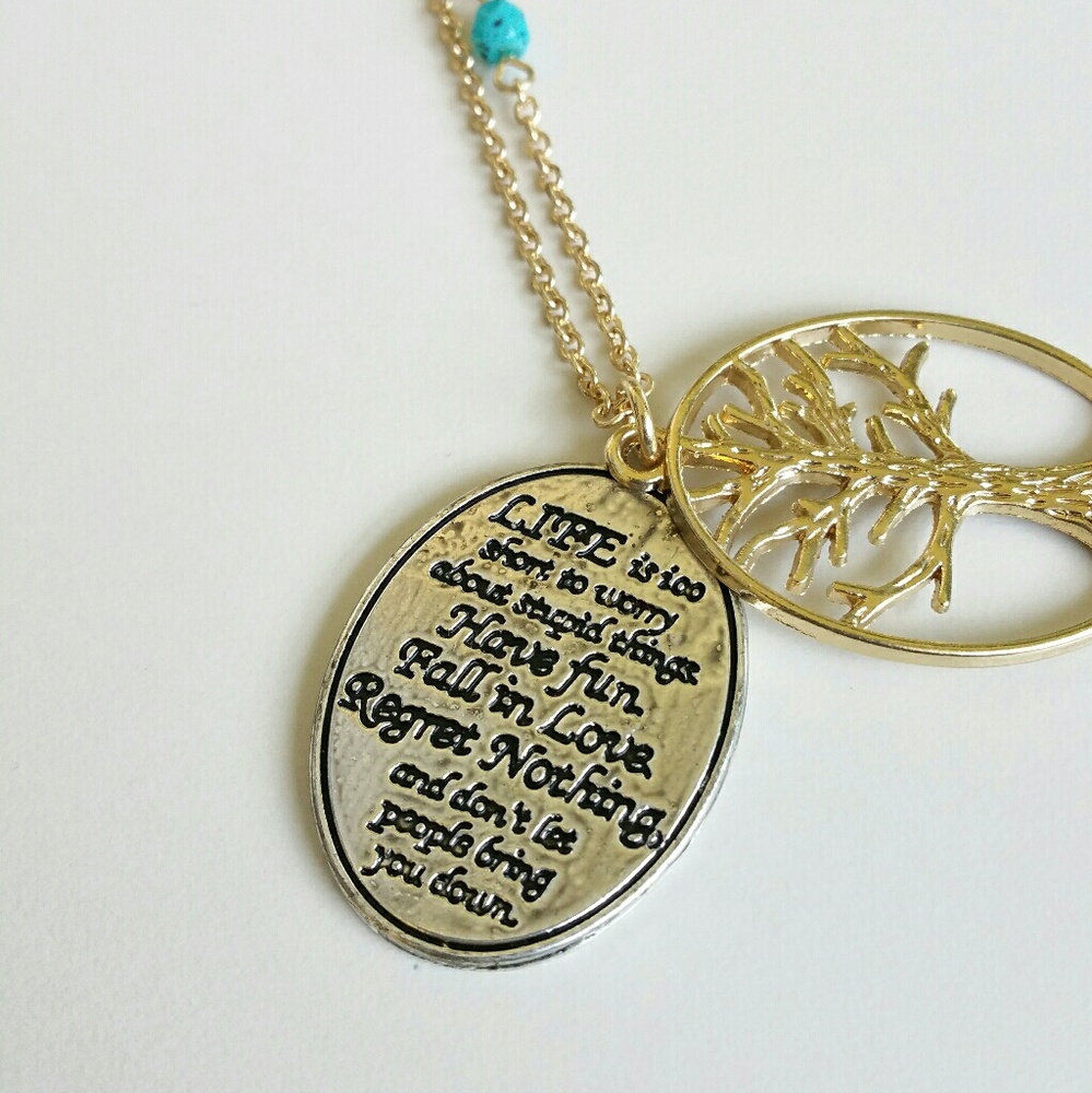 Gold Tone Necklace Blue Beaded